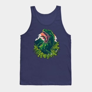 Savage Power: Roaring Dinosaur Emerging from the Grass Tank Top